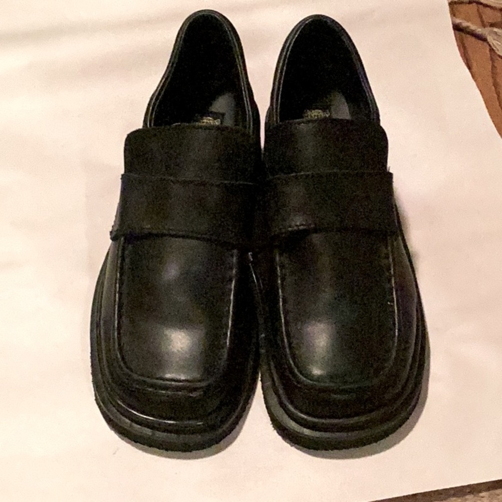 Doc Marten unisex, black, slip on loafers with monk strap. Size 4